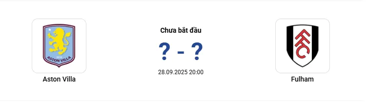 Aston Villa vs Fulham 20h00 ngày 28/9/2025, Vòng 6 Ngoại Hạng Anh 2025/26